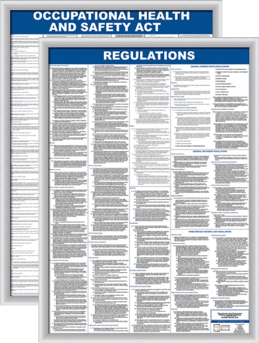 The Labour Law Poster for the Occupational Health & Safety Act, showcased in a modern A1 Aluminium Clippa Frame, highlighting the easy-to-use snap frame for quick display.