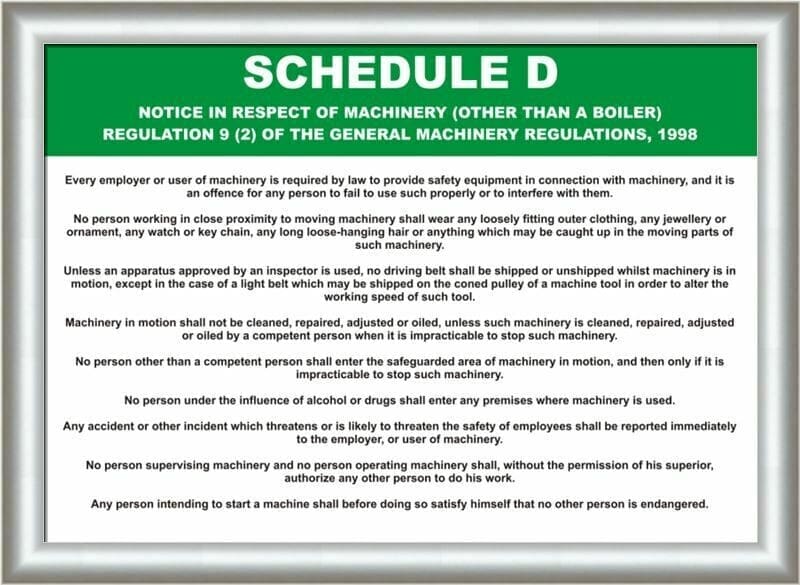 The Schedule D A3 Laminated Poster showcased in a modern A1 Aluminium Clippa Frame, highlighting the poster's display within a larger frame for quick updates.