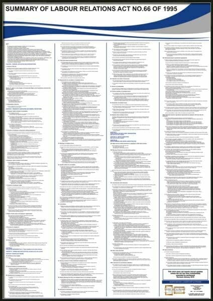 The Labour Relations Act Poster presented as a professional Block Mounted display, showing the sleek black edging and rigid backing for a durable and modern look.