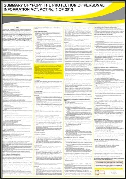 The POPI Act Labour Law Chart presented as a professional Block Mounted display, showing the sleek black edging and rigid backing for a durable and modern look.