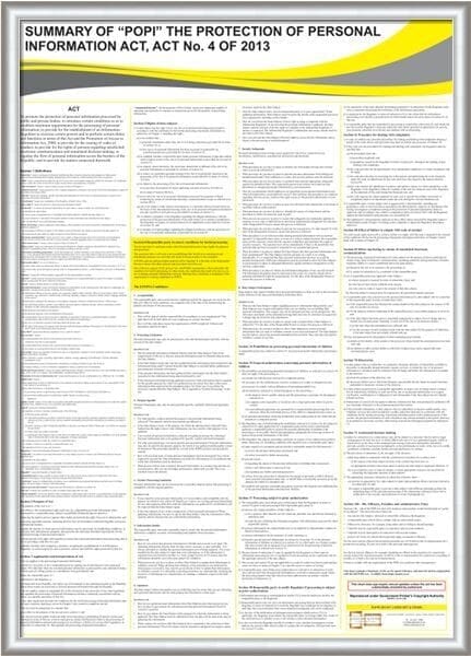 The POPI Act Labour Law Chart showcased in a modern A1 Aluminium Clippa Frame, highlighting the easy-to-use snap frame for quick display.