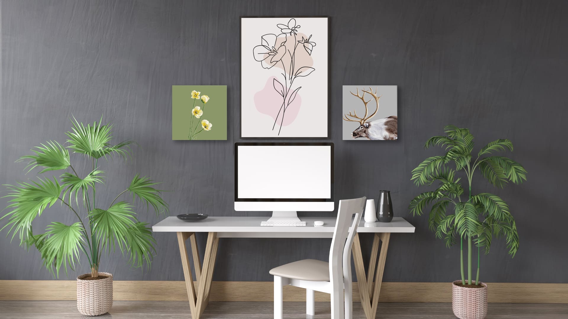 Botanical & Deer Trio Canvas Print Set
